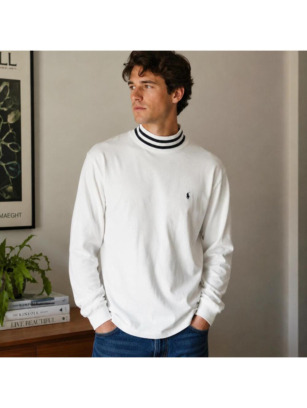 Vintage 90s Polo Golf Ralph Lauren Mock Neck Shirt White Medium